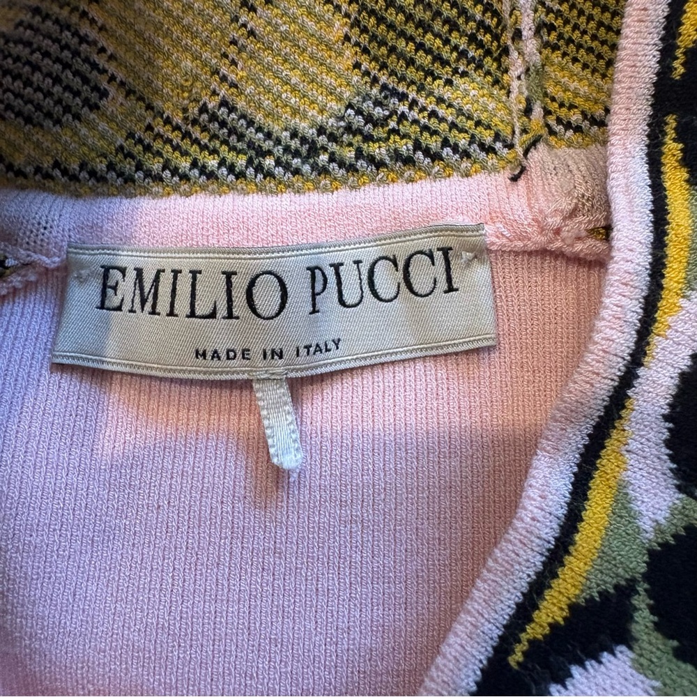 Emilio Pucci Knit Short Sleeve Mock Neck Dress with Geometric Border Trim, Sz XS - Picture 14 of 16